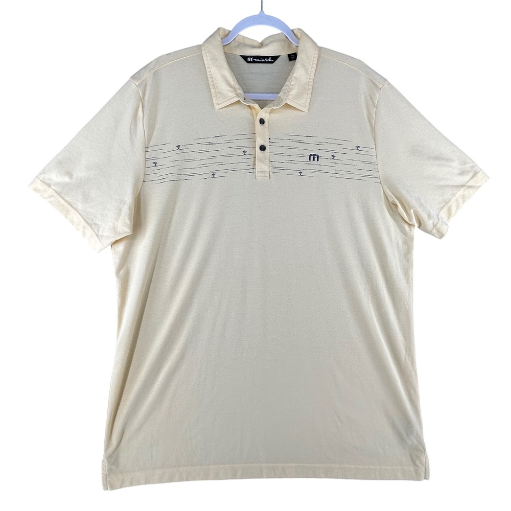 Travis Mathew Pima Cotton Mens XXL Light Yellow Palm Tree Stripe Polo Golf Shirt
